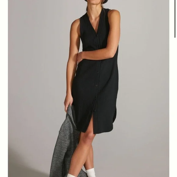 Daily Practice by Anthropologie Ribbed Midi Dress Black Pullover Sz XS NEW - Picture 1 of 14